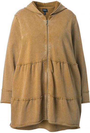 Ulla Popken Tiered Flounce Panel Zip Up Hoodie Mocha Brown - Sweatshirts & hoodies - 