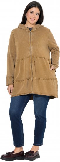 Ulla Popken Tiered Flounce Panel Zip Up Hoodie Mocha Brown - Sweatshirts & hoodies - 