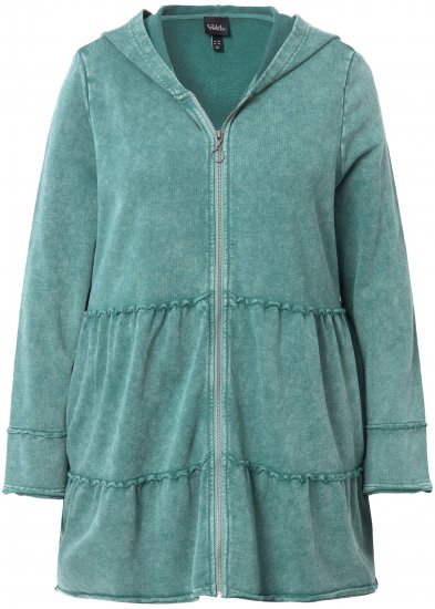 Ulla Popken Tiered Flounce Panel Zip Up Hoodie Green - Sweatshirts & hoodies - 