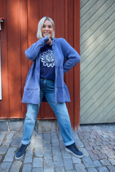 Ulla Popken Tiered Flounce Panel Zip Up Hoodie Atlantic Blue - Sweatshirts & hoodies - 