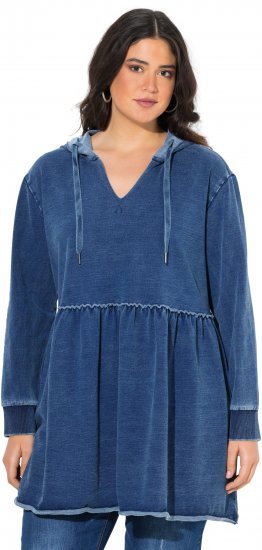 Ulla Popken Indigo Dyed Flounce Panel Hoodie Blue - Sweatshirts & hoodies - 