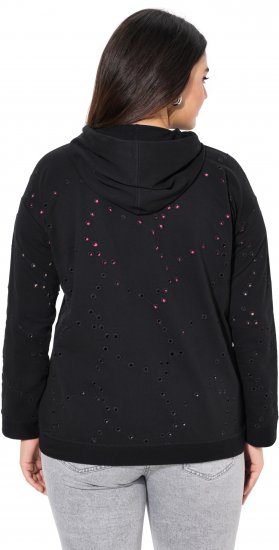 Ulla Popken Eyelet Embroidered Zip-Up Hoodie Black - Sweatshirts & hoodies - 
