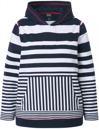 Ulla Popken Oversized Striped Long Sleeve Hoodie Ink Blue - Sweatshirts & hoodies - 