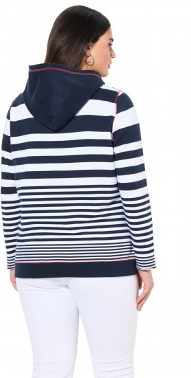 Ulla Popken Oversized Striped Long Sleeve Hoodie Ink Blue - Sweatshirts & hoodies - 