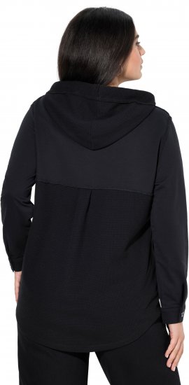 Ulla Popken Mixed Texture Button Down Hoodie Black - Sweatshirts & hoodies - 