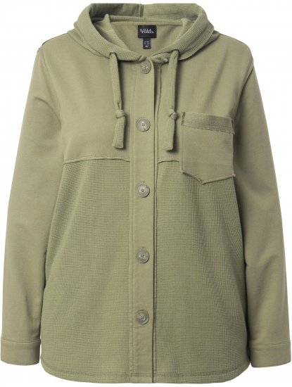 Ulla Popken Mixed Texture Button Down Hoodie Pond Green - Sweatshirts & hoodies - 