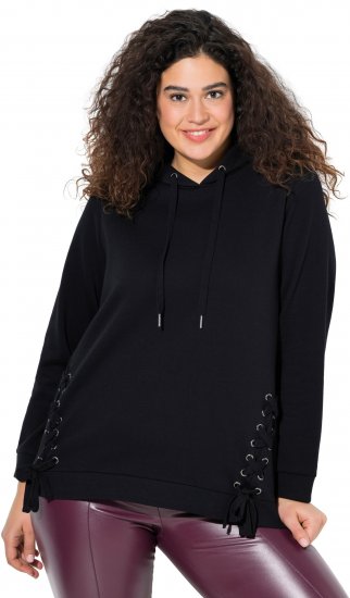 Ulla Popken Decorative Lace-Up Hoodie Black - Sweatshirts & hoodies - 