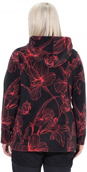 Ulla Popken Fleece Flower Print Zip-Up Hoodie Black - Sweatshirts & hoodies - 
