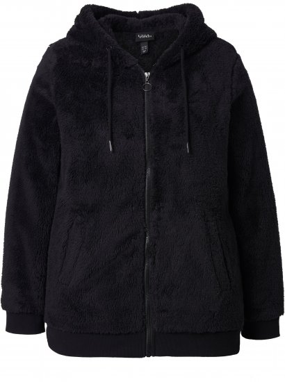 Ulla Popken Teddy Fleece Zip-Up Hoodie Black - Sweatshirts & hoodies - 