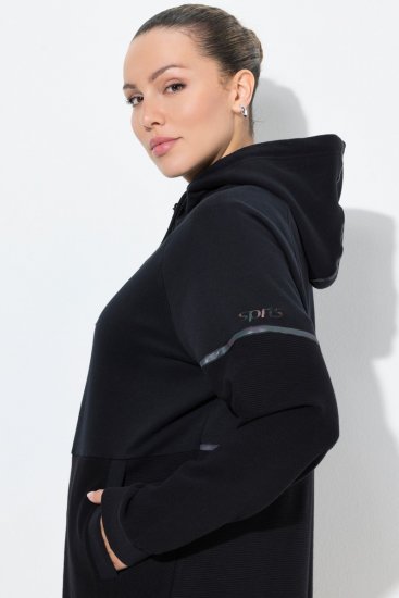 Ulla Popken Mix Fabric Reflective Trim Zip Hoodie Black - Sweatshirts & hoodies - Sweats, Hoodies & Maille Douillets