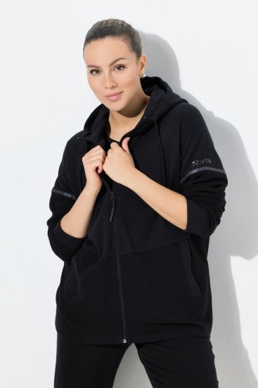 Ulla Popken Mix Fabric Reflective Trim Zip Hoodie Black - Sweatshirts & hoodies - Sweats, Hoodies & Maille Douillets