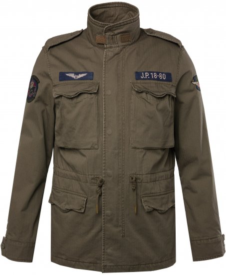 JP1880 Field Jacket with Badges Vintage Look Moss Green - Vestes - Vestes Homme Grandes Tailles