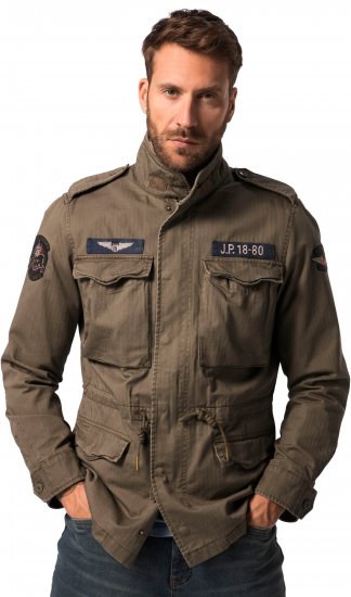 JP1880 Field Jacket with Badges Vintage Look Moss Green - Vestes - Vestes Homme Grandes Tailles