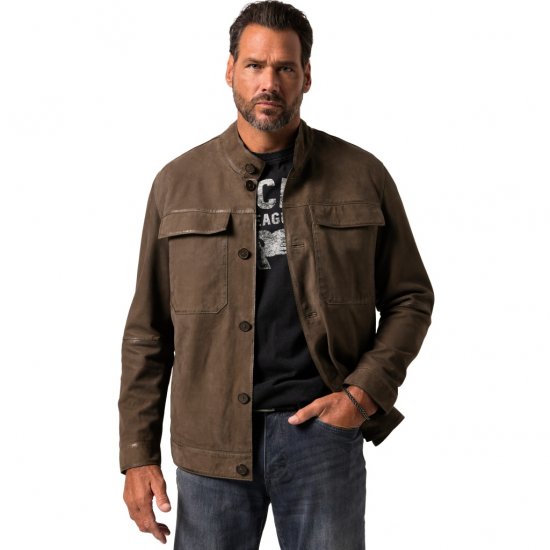 JP1880 Leather Jacket Lambskin Suede Brown - Vestes - Vestes Homme Grandes Tailles