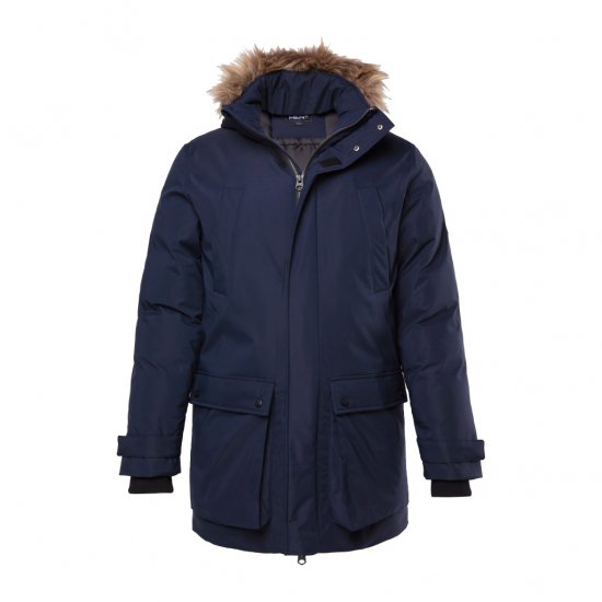 Men Plus Parka With Fur Hood Navy - Vestes - Vestes Homme Grandes Tailles