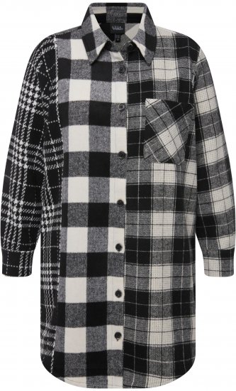 Ulla Popken Mixed Plaid Long Sleeve Button Down Shacket Black - Vestes - 