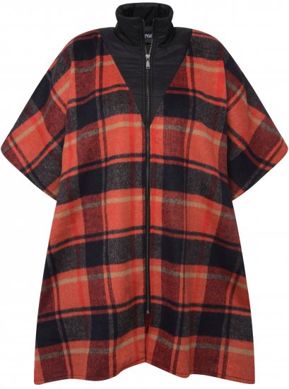Ulla Popken Oversized Plaid Wing Collar Poncho Red Orange - Vestes - 