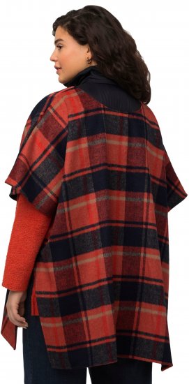 Ulla Popken Oversized Plaid Wing Collar Poncho Red Orange - Vestes - 