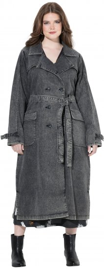 Ulla Popken Denim Acid Wash Trench Coat Grey Denim - Vestes - 