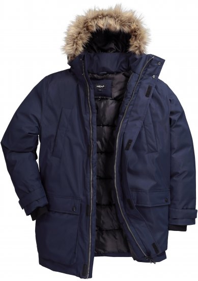 Men Plus Parka With Fur Hood Navy - Vestes - Vestes Homme Grandes Tailles