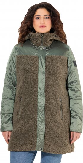 Ulla Popken Mixed Texture Fleece Quilted Jacket Olive - Vestes - 