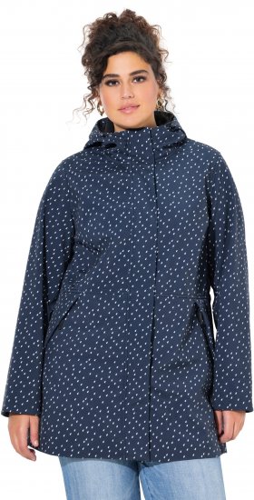 Ulla Popken Raindrop Print Longline Waterproof Jacket Navy - Vestes - 