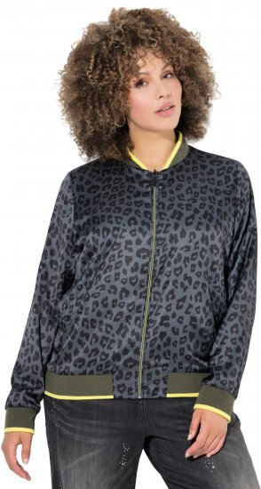 Ulla Popken Reversible Leopard Print College Collar Jacket Olive Grey - Vestes - 
