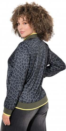 Ulla Popken Reversible Leopard Print College Collar Jacket Olive Grey - Vestes - 