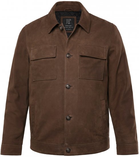 JP1880 Leather Jacket Nubuck Shirt Collar Brown - Vestes - Vestes Homme Grandes Tailles
