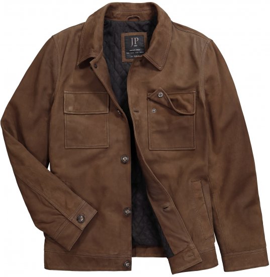 JP1880 Leather Jacket Nubuck Shirt Collar Brown - Vestes - Vestes Homme Grandes Tailles