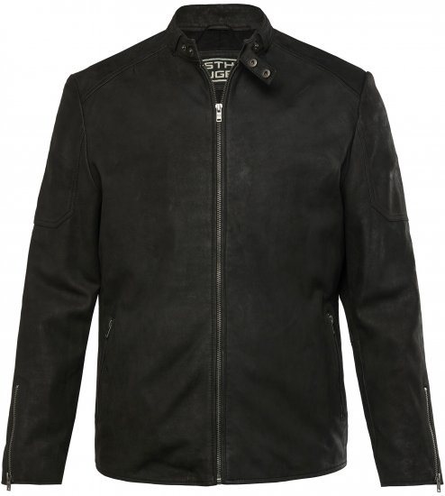 STHUGE Leather Biker Jacket Lamb Nappa Leather Black - Vestes - Vestes Homme Grandes Tailles