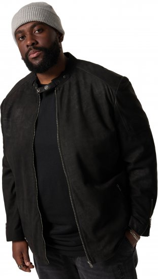 STHUGE Leather Biker Jacket Lamb Nappa Leather Black - Vestes - Vestes Homme Grandes Tailles
