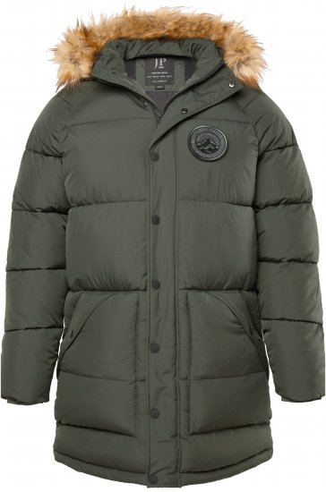 JP1880 Quilted Parka Lightweight and Warm with Faux Fur Hood Dark Green - Vestes - Vestes Homme Grandes Tailles