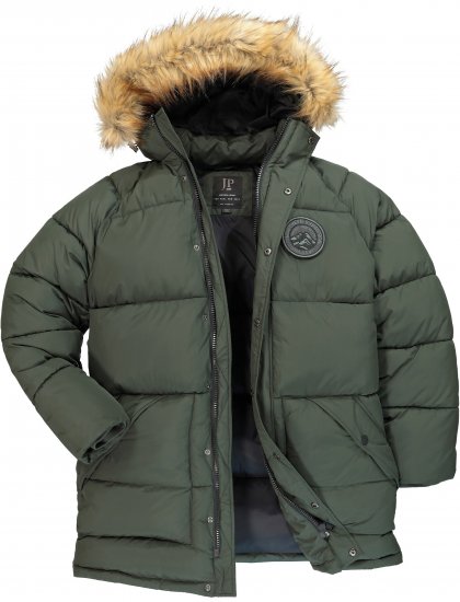 JP1880 Quilted Parka Lightweight and Warm with Faux Fur Hood Dark Green - Vestes - Vestes Homme Grandes Tailles