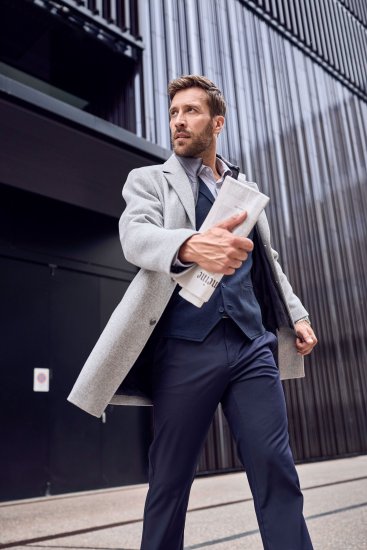 JP1880 Wool Blend Coat with Nylon Insert Grey - Vestes - Vestes Homme Grandes Tailles