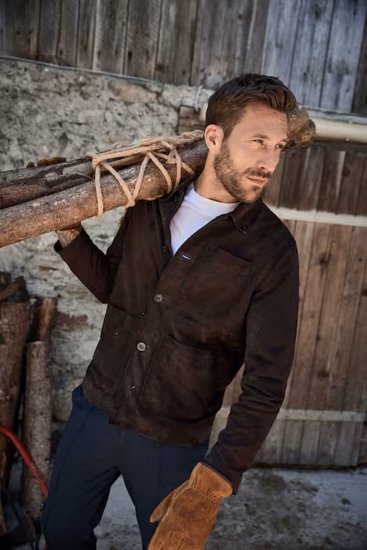JP1880 Leather Jacket Goat Suede Shirt Collar Dark Brown - Vestes - Vestes Homme Grandes Tailles