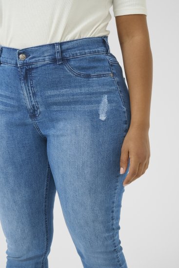 Kaffe Curve Laurina Jean Washed/Destroyed Blue Denim - Jeans & Pantalons Femme Grandes Tailles – Plus Size - 