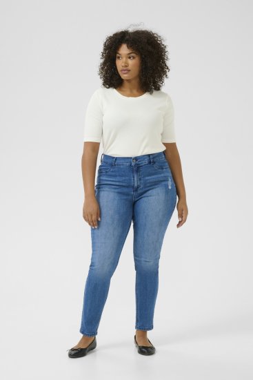 Kaffe Curve Laurina Jean Washed/Destroyed Blue Denim - Jeans & Pantalons Femme Grandes Tailles – Plus Size - 