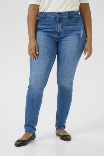 Kaffe Curve Laurina Jean Washed/Destroyed Blue Denim - Jeans & Pantalons Femme Grandes Tailles – Plus Size - 