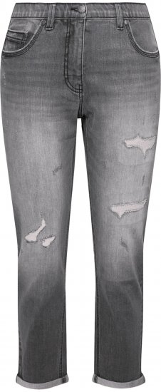 Ulla Popken Distressed Stretch Fit Boyfriend Jeans Dark Denim Blue - Jeans & Pantalons Femme Grandes Tailles – Plus Size - 