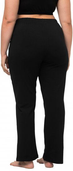 Ulla Popken Bootcut Elastic Waist Cotton French Terry Sport Pants Black - Jeans & Pantalons Femme Grandes Tailles – Plus Size - 