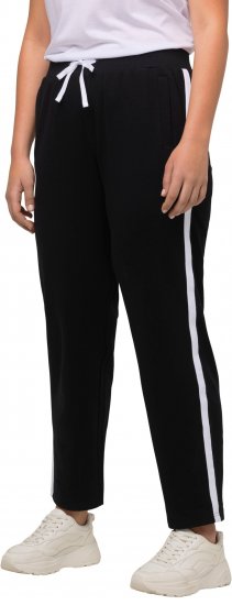 Ulla Popken Side Stripe Adjustable Drawstring Waist Joggers Black - Jeans & Pantalons Femme Grandes Tailles – Plus Size - 