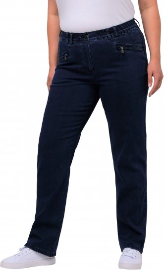 Ulla Popken Mony Elastic Waist Zip Pocket Jeans Dark Blue Denim - Jeans & Pantalons Femme Grandes Tailles – Plus Size - 