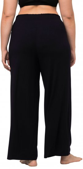 Ulla Popken Wide Leg Smocked Waist Knit Pants Black - Jeans & Pantalons Femme Grandes Tailles – Plus Size - 