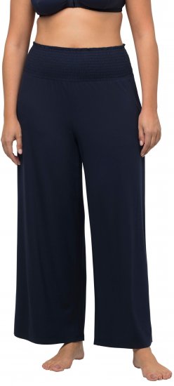 Ulla Popken Wide Leg Smocked Waist Knit Pants Night Blue - Jeans & Pantalons Femme Grandes Tailles – Plus Size - 