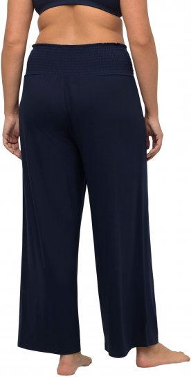 Ulla Popken Wide Leg Smocked Waist Knit Pants Night Blue - Jeans & Pantalons Femme Grandes Tailles – Plus Size - 