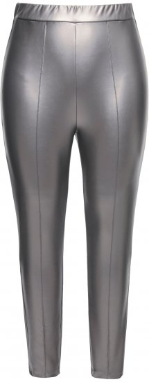Ulla Popken Metallic Faux Leather Leggings Silver - Jeans & Pantalons Femme Grandes Tailles – Plus Size - 