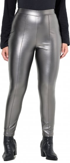 Ulla Popken Metallic Faux Leather Leggings Silver - Jeans & Pantalons Femme Grandes Tailles – Plus Size - 