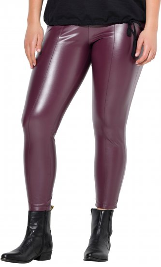 Ulla Popken Metallic Faux Leather Leggings Plum - Jeans & Pantalons Femme Grandes Tailles – Plus Size - 