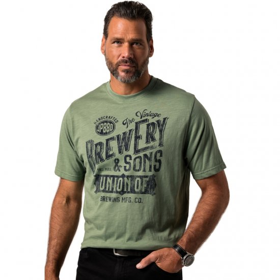 JP1880 T-Shirt Short Sleeve Chest Print Eucalyptus Green - T-shirts - T-shirts Homme Grande Taille